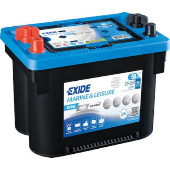 Μπαταρία Marine EXIDE Dual AGM EP450 12V 50AH 260x173x206  - αυθημερόν παράδοση - Αγορά ΕΔΩ εώς 6 άτοκες δόσεις