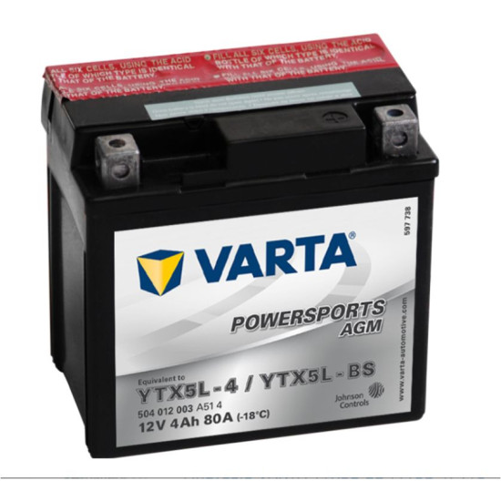 Μπαταρια Μοτοσυκλετας Varta  YTX5L-BS/YTX5L-4 Powersports AGM 4Ah 80A 114X71X106  - Αγορά ΕΔΩ εώς 6 άτοκες δόσεις